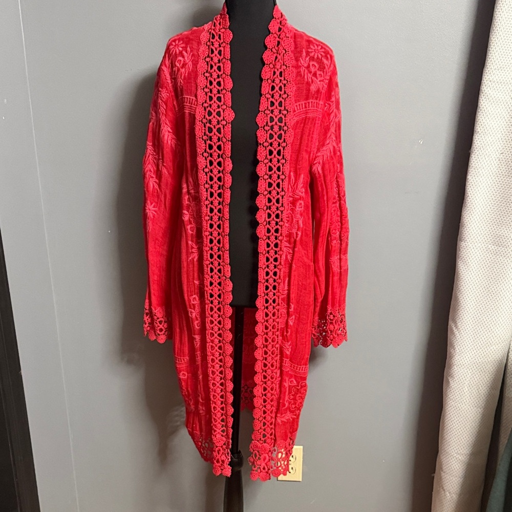 Soft Surroundings Red Lace Kimono Cardigan size medium